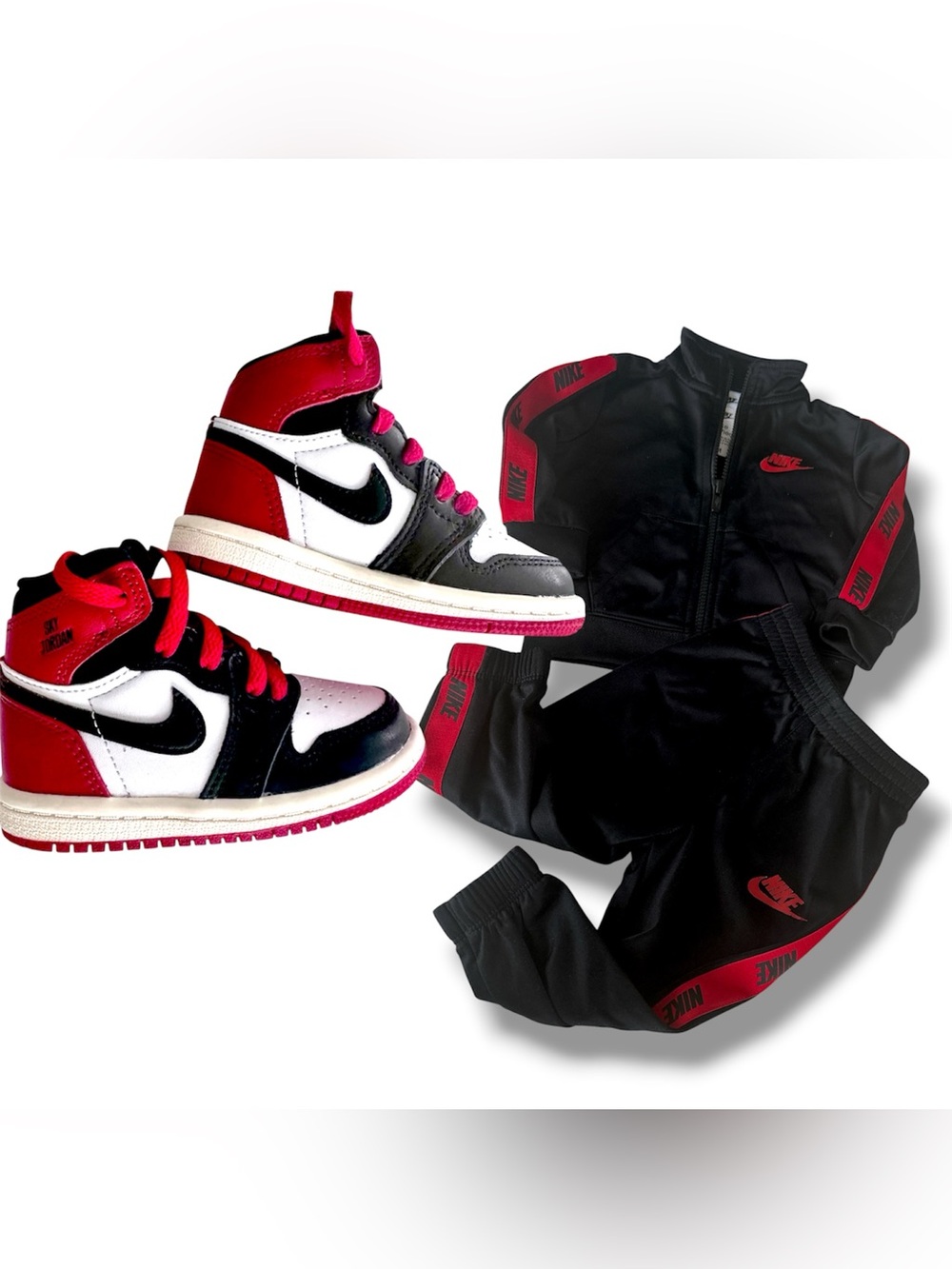 Nike 12-18ms toddler bundle Jordan OG retro high top sneakers + tricot tracksuit